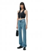 EZ-Mid Rise Relaxed Straight Logo Emboss Denim Pants
