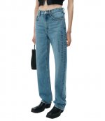EZ-Mid Rise Relaxed Straight Logo Emboss Denim Pants