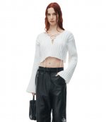 Drop Shoulder Cropped LS Pullover W/Lacing Detail