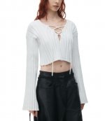 Drop Shoulder Cropped LS Pullover W/Lacing Detail