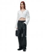 Drop Shoulder Cropped LS Pullover W/Lacing Detail
