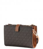 Double Zip Black Brown Wristlet