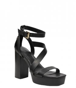 Ilisa Platform Ank Vacheta Leather Black Sandal