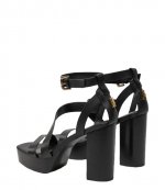 Ilisa Platform Ank Vacheta Leather Black Sandal