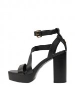 Ilisa Platform Ank Vacheta Leather Black Sandal