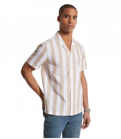 Khaki White Stripes Short  Sleeves Shirt