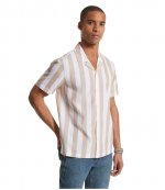 Khaki White Stripes Short  Sleeves Shirt