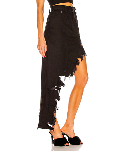 Asymmetric Black Denim Skirt