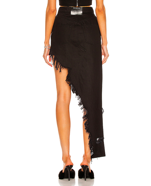 Asymmetric Black Denim Skirt