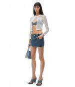 White Knit Cropped Crew Neck Cardigan Embrodered Logo