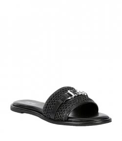 Ember Black Open Wave Rafia Slide
