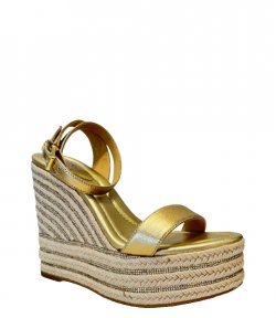 Leighton Gold Metallic Leather Hotfix Stones Wedge