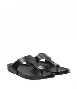 Lucinda Black Leather Thong Sandal