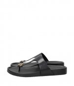 Lucinda Black Leather Thong Sandal