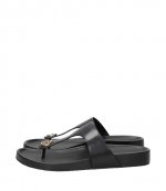 Lucinda Black Leather Thong Sandal