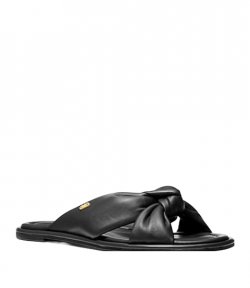 Elena Flat Black Leather Slide