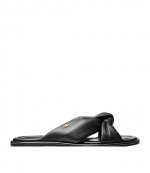 Elena Flat Black Leather Slide