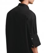 Mao Collar Oversize Black Cotton Poplin Shirt