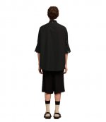 Mao Collar Oversize Black Cotton Poplin Shirt