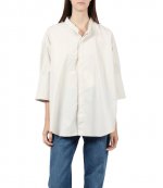 Mao Collar Oversize Chalk Cotton Poplin Shirt