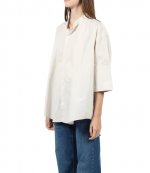 Mao Collar Oversize Chalk Cotton Poplin Shirt