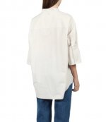 Mao Collar Oversize Chalk Cotton Poplin Shirt