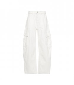 Oversized Rounded Low Rise White Cargo Pocket Jean
