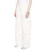 Oversized Rounded Low Rise White Cargo Pocket Jean