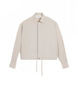 Long Sleeve Drawstring Beige Shirt