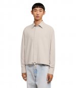 Long Sleeve Drawstring Beige Shirt