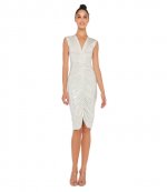 Strapless Sleevless Deep V Neck Shired Frontl Pearl Dress to knee