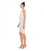 Strapless Sleevless Deep V Neck Shired Frontl Pearl Dress to knee