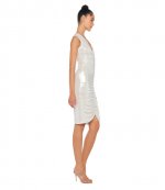 Strapless Sleevless Deep V Neck Shired Frontl Pearl Dress to knee