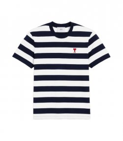 Red Ami De Coeur Black White Stripes T-Shirt