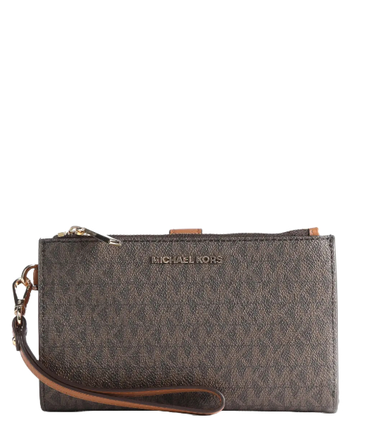 Double Zip Black Brown Wristlet