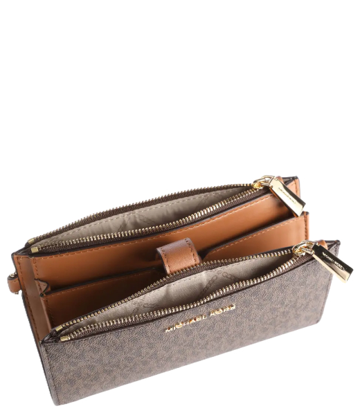 Double Zip Black Brown Wristlet