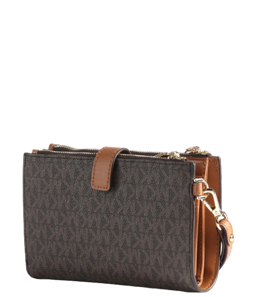 Double Zip Black Brown Wristlet