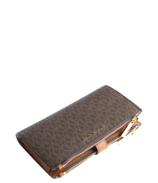 Double Zip Black Brown Wristlet