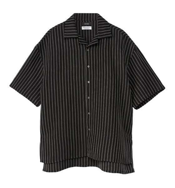 Black/White StripesCamp Collar Short Sleeve Shirt