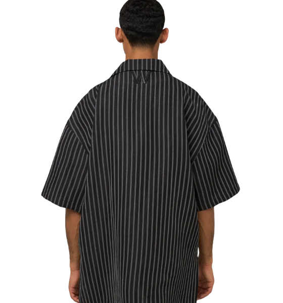 Black/White StripesCamp Collar Short Sleeve Shirt
