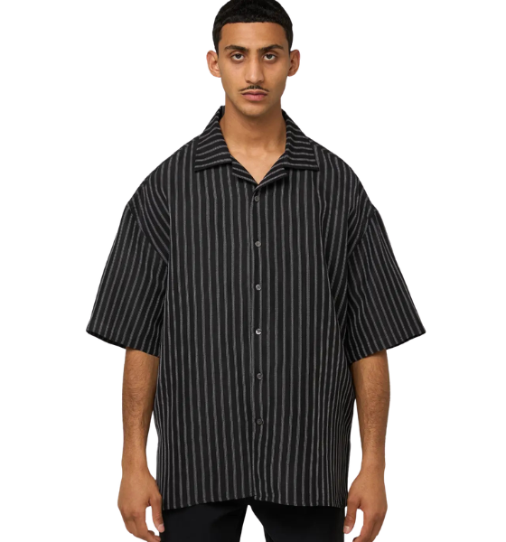 Black/White StripesCamp Collar Short Sleeve Shirt
