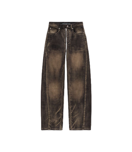 Distressed Brown Overdye Ballon Jean Moto Front To Back Zip