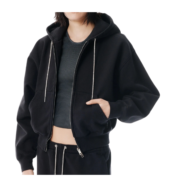 Zip Up Black Hoodie 192722645611W/ Rhinstones