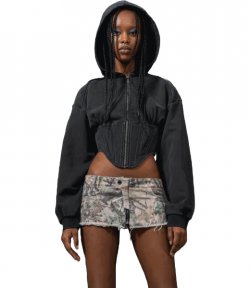 Corset Zip Black Hoodie