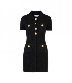 Black Jewel Button Knit Mini Dress