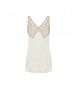 Cream Satin Diamante Bralette Mini Dress