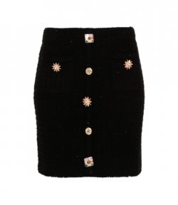 Black Jewel Button Knit Mini Skirt