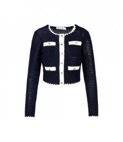 Navy Crochet Contrast Trim Cardigan