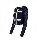 Navy Crochet Contrast Trim Cardigan