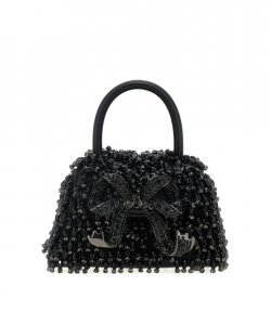 Black Crystal Embrodery Micro Bag